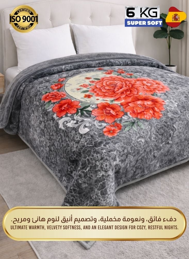 بريميم بطانية من فرو المنك الرمادي الزهري فائق النعومة بوزن ٦ كيلوجرامات – بطانية أنيقة سميكة فاخرة ودافئة - Image 2